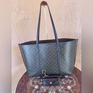 Tory Burch T Monogram Coated Canvas Bundle Perry Tote & Zip Cardholder Authentic